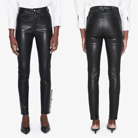 Anine Bing The Jagger Lamb Leather Genuine Skinny Black Pants Size XS - Picture 3 of 6